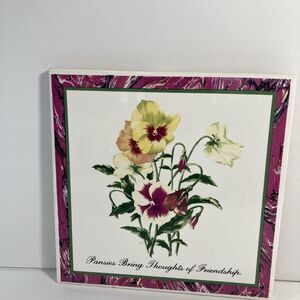 Russ Berrie & Co Tile Wall Hanging Pansies Bring Thoughts Of Friendship 5.75"